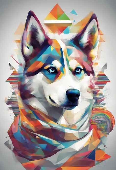 (husky dog  ),(Best posture),(best angle), (Better expression), Eduardo Kobra Acorjo Amento ,Multidimensional geometric wall portrait, Artistically, tchibi,yang08k, big breasts beautiful, coloring,