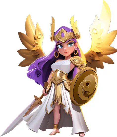 Clash Royale style，A woman in a sword and shield costume, the god athena, Greek goddess Athena,