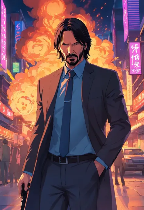 Design a gripping poster featuring John Wick from "John Wick" in a fit of rage. Capture the essence of his burning determination and unyielding spirit as he unleashes his wrath upon his enemies. Keep it short, bold, and intense to convey the raw power of J...