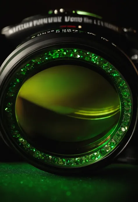 canon 5D camera with 50 mm lens made of green diamonds, 8k, ultra realistic