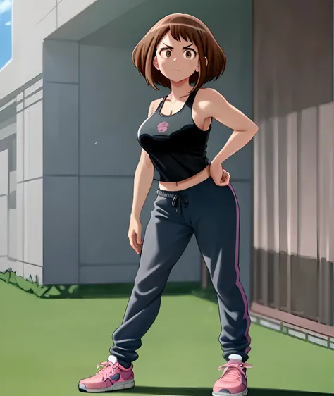 [ochako uraraka], [Boku no hero academia], ((masterpiece)), ((HD)), ((high quality)), ((solo portrait)), ((front view)), ((full body)), ((anime)), ((Kohei Horikoshi)), ((detailed shading)), ((cel shading)), ((intricate details)), ((cinematic lighting)), {o...