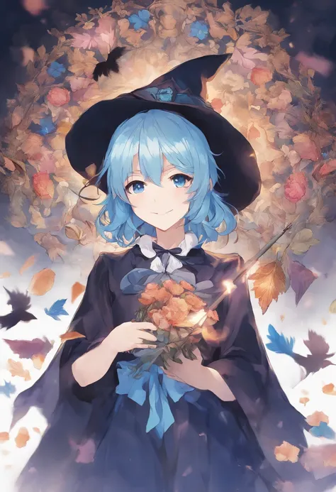 Masterpiece、top-quality、Anime character with witch hat and witch clothes、Young Anime Woman、Female Anime Style, anime styled、blue eyess, Anime Girl, lightblue hair, Anime art wallpaper 8k, anime wallpaper 4k, anime wallpaper 4 k, anime style portrait, Best ...