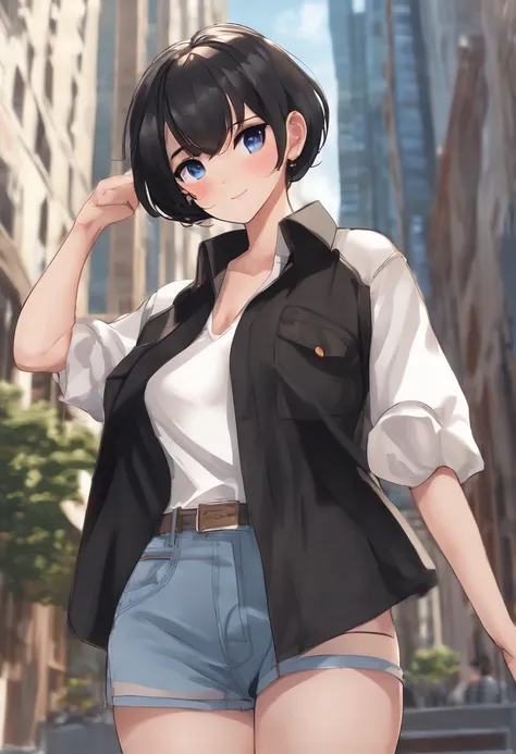 1girl, short black hair, blue eyes, wearing plain white shirt, denim shorts, city, absurdres, high res, ultrasharp, 8K, masterpiece, looking at viewer

easynegative, extra fingers, fewer fingers, (low quality, worst quality:1.4), (bad anatomy), (inaccurate...