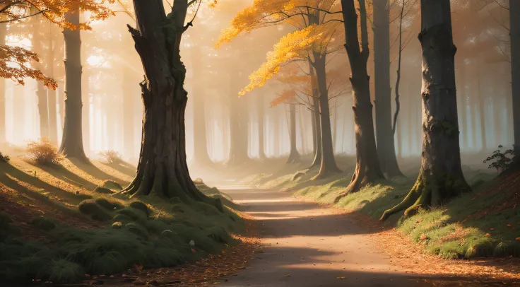 (best quality,4k,8k,highres,masterpiece:1.2),ultra-detailed,(realistic,photorealistic,photo-realistic:1.37),line art,autumn,forest,fog,fall colors,gentle breeze,detailed tree trunks,leaves falling,ethereal atmosphere,tranquil,peaceful,misty morning,vibrant...