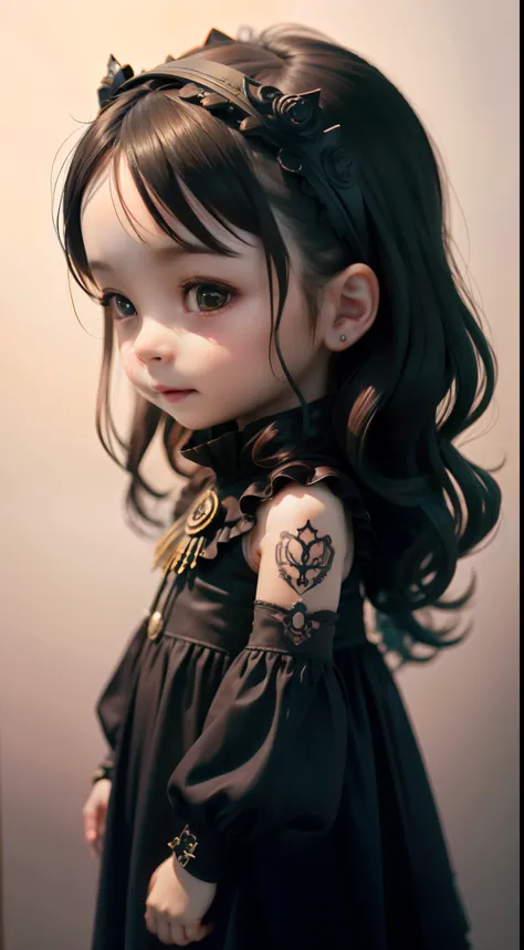 Childrens Archives,2 year old girl，sculpted, Line art, Gothic, More fantasy,tattoos on the arms，neck tattoos，frontage，Two little guesses，Childhood，Life interaction，cheerfulness，
Absolute symmetry,multi-detail,Absolute clarity – AR 9:16