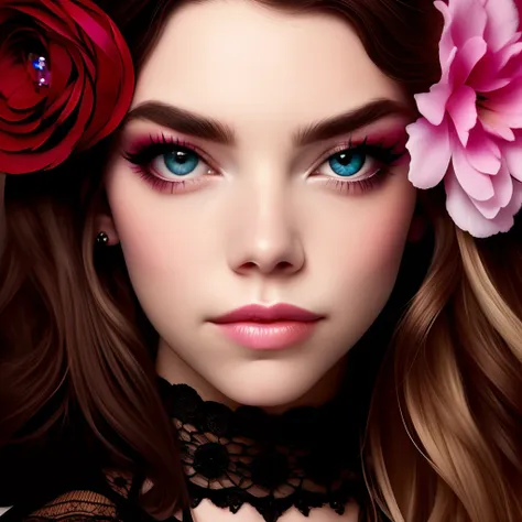 Anya Taylor-Joy, gothic gypsy, running eyes mascara, shimmering crystal ball, photorealistic, ethereal, close up