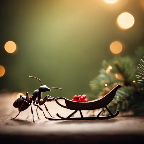 An ant and a Christmas sled