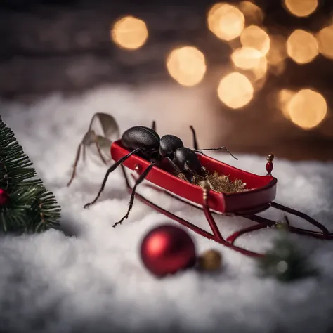 An ant and a Christmas sled