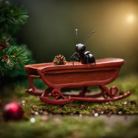 An ant and a Christmas sled