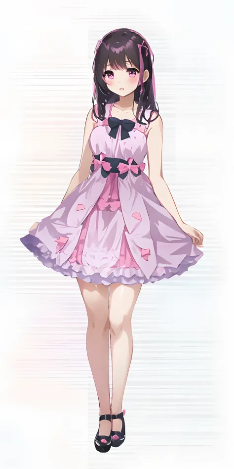 anime girl in a pink dress with a bow and black shoes, cute anime waifu in a nice dress, loli in dress, !!full body portrait!!, full body portrait of a short!, anime full body illustration, my dress up darling anime, cute anime girl, pretty anime girl, ful...