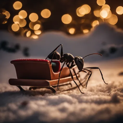 An ant and a Christmas sled