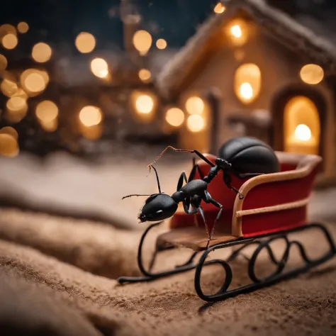 An ant and a Christmas sled