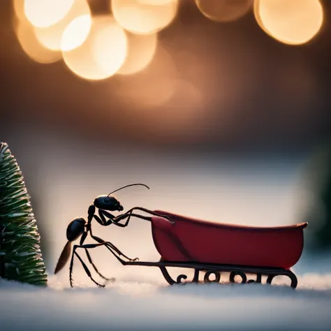 An ant and a Christmas sled