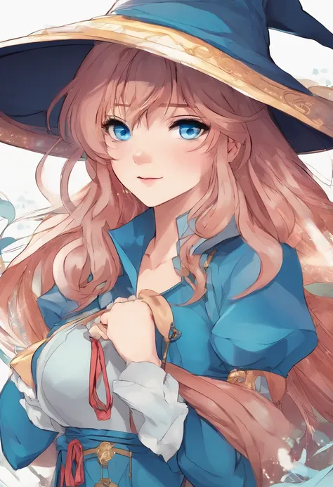 Masterpiece、top-quality、Anime character with witch hat and witch clothes、Young Anime Woman、Female Anime Style, anime styled、blue eyess, Anime Girl, lightblue hair, Anime art wallpaper 8k, anime wallpaper 4k, anime wallpaper 4 k, anime style portrait, Best ...