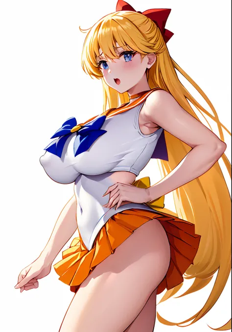 Sailor Senshi Uniform、aino minako、sailorvenus、bow、back_bow、Orange skirt、Golden skirt、Orange Choker、Golden Choker、Orange sailor collar、Golden sailor collar、Anime Aunt、a matural female、A MILF、age 40s、Older、MILF、white glove、Very long blonde woman、red_bow、magi...