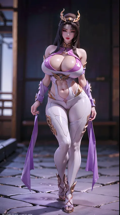 (DRAGON QUEEN HELM), (ULZZANG), (HUGE FAKE BOOBS:1.2), (PURPLE, WHITE), (FUTURISTIC MECHA CROP TOP:1), (CLEAVAGE), (SKINTIGHT YOGA PANTS:1), (HIGH HEELS), (PERFECT BODY:1.2), (FULL BODY:1.2), (LOOKING AT VIEWER), (STANDING:1.3), SEXY BODY, (MUSCLE ABS:1.3)...