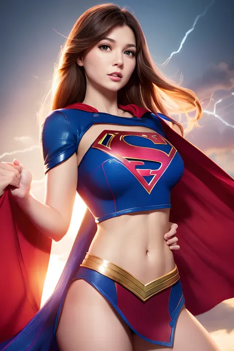 supergirl being held captive by zatannas magic.  Supergirls breasts are the size of watermelons