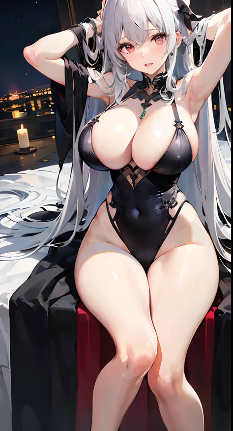 1girll，美丽细致的眼睛，Perfect legs，extreme hight detail，cabelos preto e longos，Extremely large breasts，Busty body，Perfect hands，A lot of love，Breasts larger than a head，evening formal robes，，A lot of love