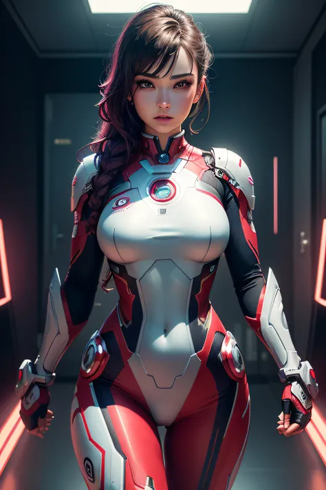 female ironman, gorgeous, top less, realistic outfit, polished outfit, detailed body, Detailed eye, Swollen eyes, top-quality, A high resolution, (reality: 1.4), Forward-facing body, (A hyper-realistic), (high resolution), (8K), (highly detailed), ( Best I...