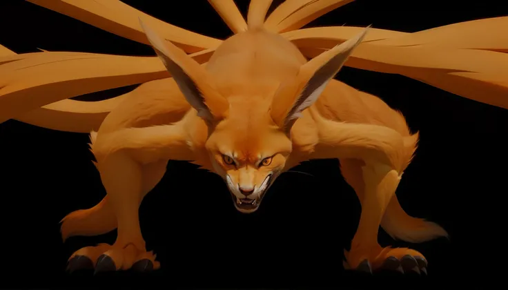 Real life adaption of this Beast, its name is Kurama from anime Naruto,nine tail beast,orange hair, realistic light,realistic shadow,realistic background,(photorealistic:1.2)