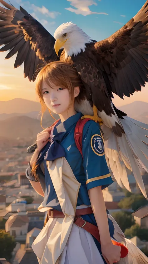 anime girl with eagle on her shoulder