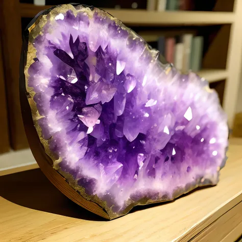 amethyst, Amethyst Druse,  The Old House, Wooden Shelf, Stone with amethyst drusen on a shelf