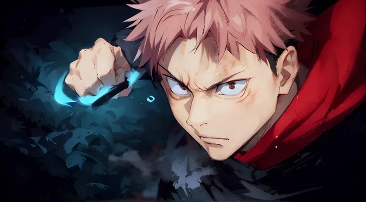 yuji itatori throwing a punch, itadori yujide jujutsu kaisen, jujutsu kaisen style, anime styled, knotweed jujutsu kaisen, throw...