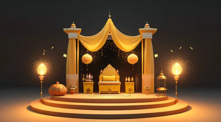 minimal scene, design for Diwali festival product display podium, 3d render with fireworks in yellow background