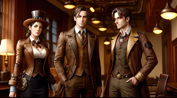 Steampunk men and women in office