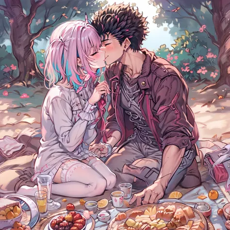 riamu,guts,couple,husband and wife,love dovey couple,affection ,picnic,kiss,smile,