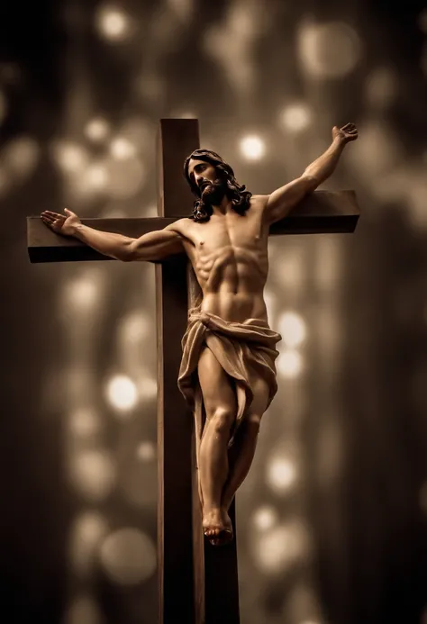 Nude Jesus on the cross. Penis in view