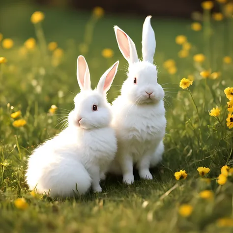 Cute two little white rabbits