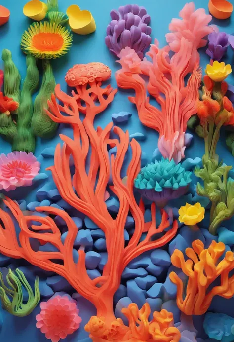 Colorful coral reefs，（（Underwater Kingdom）），Glowing underwater plants，Yayoi Kusama，Dreamy，Dreamlike scenery，Various seabed creatures，Rich in color，Colorful colorful，