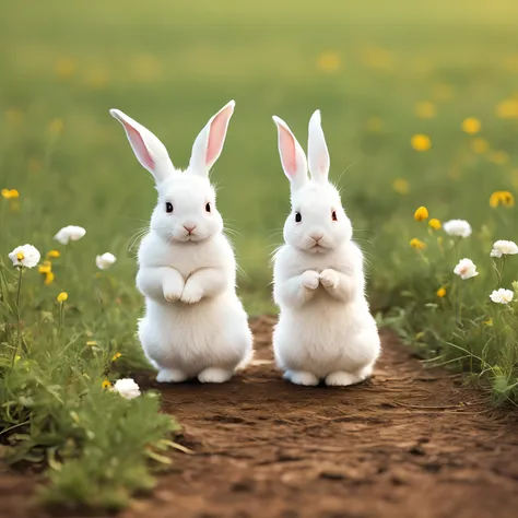 Cute two little white rabbits