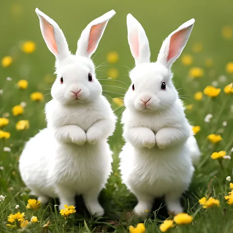 Cute two little white rabbits