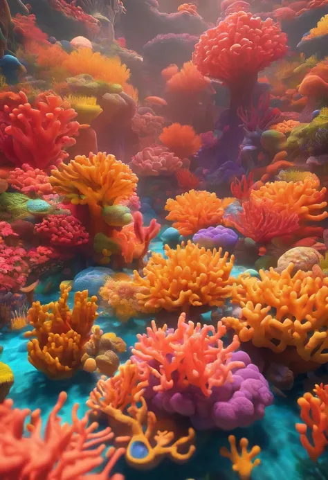 Colorful coral reefs，（（Underwater Kingdom）），Glowing underwater plants，Yayoi Kusama，Dreamy，Dreamlike scenery，Various seabed creatures，Rich in color，Colorful colorful，Castle Palace