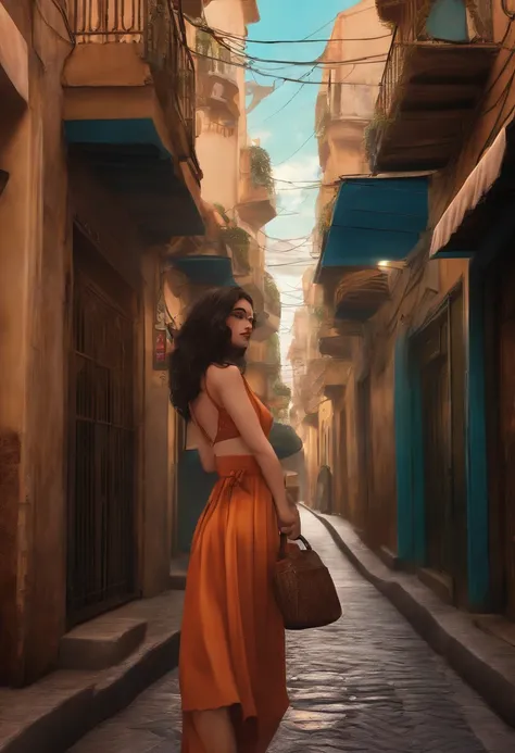 Anime girl in the streets of a casablanca city