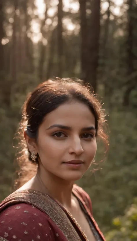 portrait of Indian village woman at a gathering in the forests of Himachal Pradesh , Cinematic, Photoshoot, Shot on 25mm lens, Depth of Field, Tilt Blur, Shutter Speed 1/1000, F/22, White Balance, 32k, Super-Resolution, Pro Photo RGB, Half rear Lighting, B...