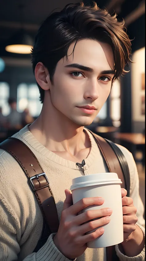 Boy with coffee, realistic face, 8k quality hd --auto