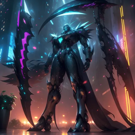 ((Best quality)), ((masterpiece)), (highly detailed:1.3), 3D, beautiful, (cyberpunk:1.2), in space, nebula, holding_weapon, (1Female mecha:1.3), facing the viewer, glowing eyes, full body, (flying, swooping down, dynamic, motion blur: 1.4), (huge mecha win...