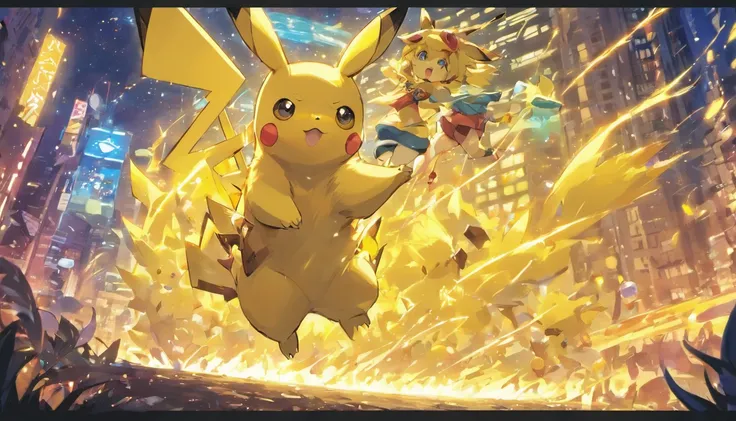 Pokémon Pikachu is flying through the air in a city, Pikachu, Pikachu surpreendido, Pikachu em uma floresta, Arte conceitual de Pikachu, Pikachu cyberpunk, Um Pikachu em uma floresta, pikachu on acid, Pikachu como um humano, Pikachu vida real, Pokémon illu...