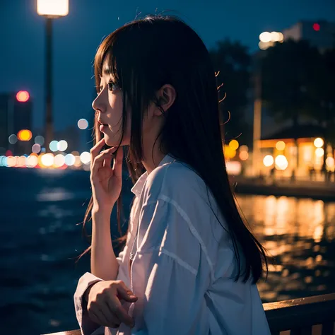 Anime, One girl, On the phone, Night time