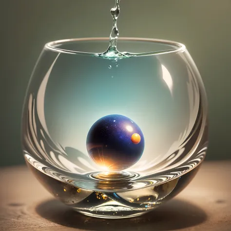 tiny mysterious planet floating in a glass of water --auto --s2