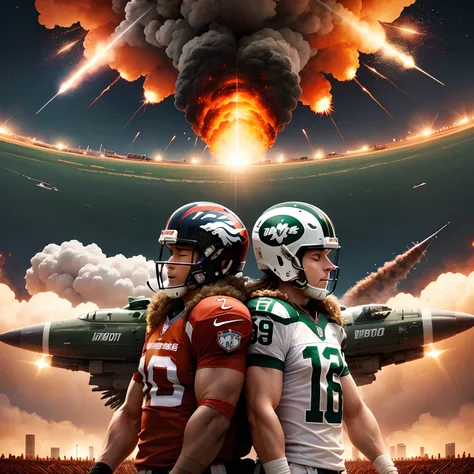 Jets murdering broncos with missiles and explosions making blood and gore