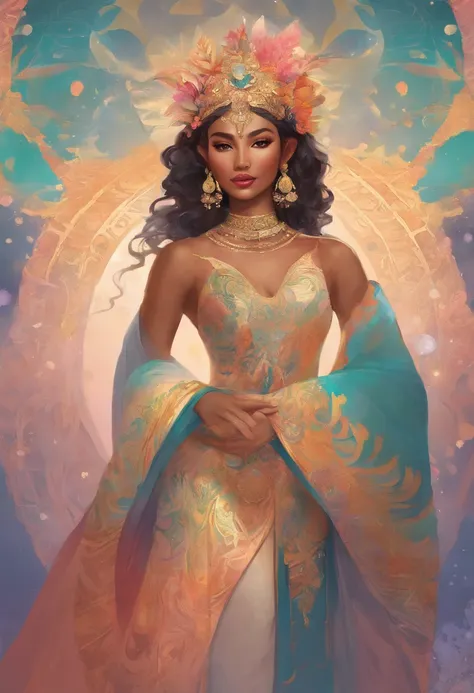 Design a cover celebrating the Malay woman as an icon of inclusivity in the fashion world. She models diverse outfits from different cultures, promoting unity through style.