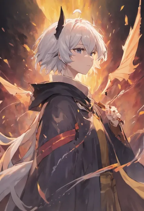 anime boy ((white hair)) with a bat on his shoulder and a demon on his shoulder, epic anime style, anime artstyle, high quality anime artstyle, demon boy, anime art style, in anime style, anime wallaper, male anime style, anime style. 8k, realistic anime a...