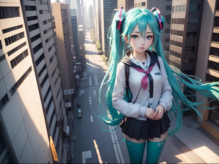 HATSUNEMIKU, in the city, 8K, hight resolution