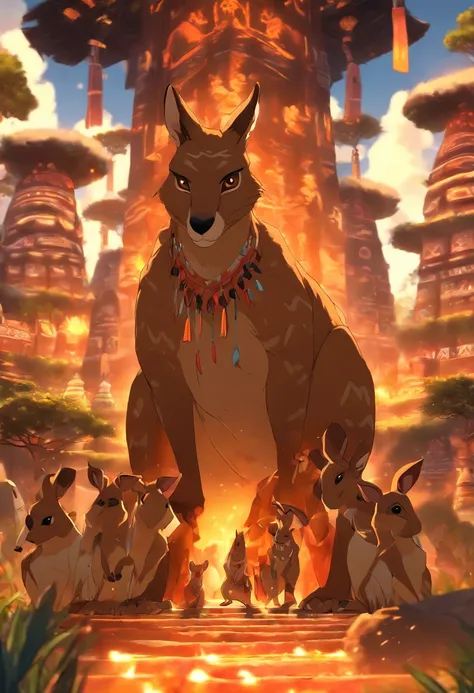 (((Aboriginal))) best quality, ultra-high resolution, 4K detailed CG, master piece, Aboriginal city, Aboriginal temple, Kangaroo Totem, Hindu mythology, ((Kangaroo-shaped totem)), Hindu image, aesthetic, centered on the screen