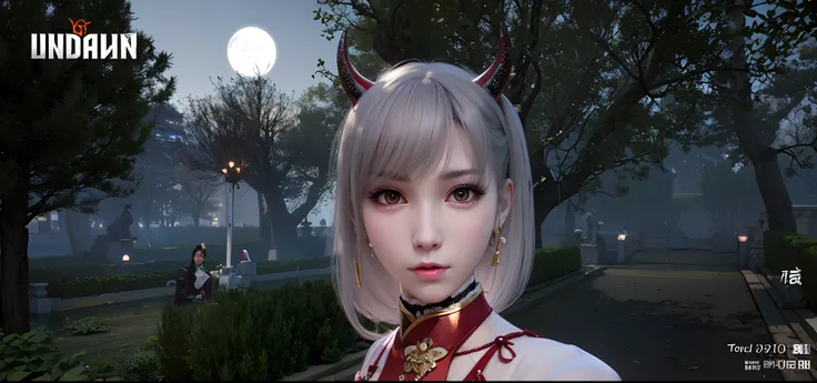 there is a woman with a cat ears and a red tie, inspired by Pu Hua, with horns, with very highly detailed face, loong, inspired by Ma Yuanyu, inspired by Zhou Fang, giesha demon, inspired by Li Mei-shu, inspired by Ai Xuan, devious evil expression, inspire...