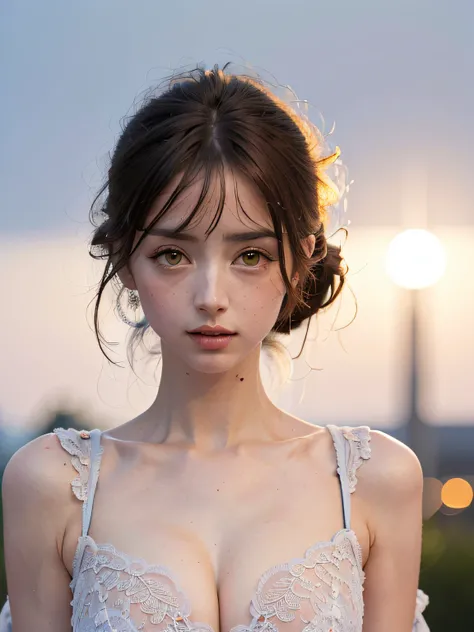 Ana De Armas fotografia de corpo inteiro. uma linda princesa alfa muito atraente em um longo vestido vermelho de tule com cristais ornamentos sua pele e tecido, longos cabelos brancos como a neve, floresta, Chuva, orelhas pontudas, Pele Delicada, branca e ...